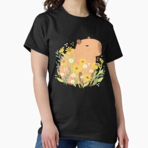 Capybara with daisy flowers