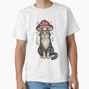 Vintage Cat with Red Mushroom